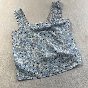 NEW Lush, L XL Cropped Blue‎ Floral Sleeveless Flowy Blouse